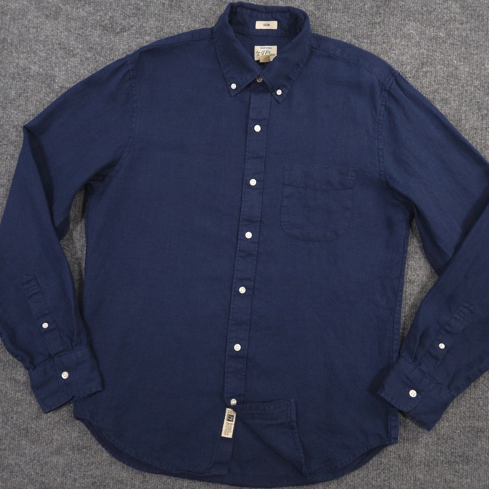 J Crew Baird McNutt Irish Linen Shirt Mens M Navy Slim Fit Long Sleeve Preppy